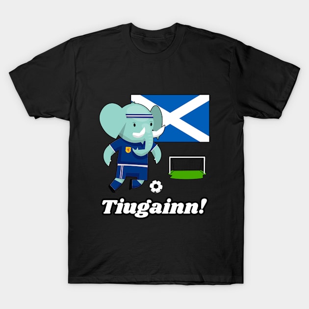 ⚽ Scotland Football, Elephant Scores Goal, Tiugainn! Team Spirit T-Shirt by Pixoplanet